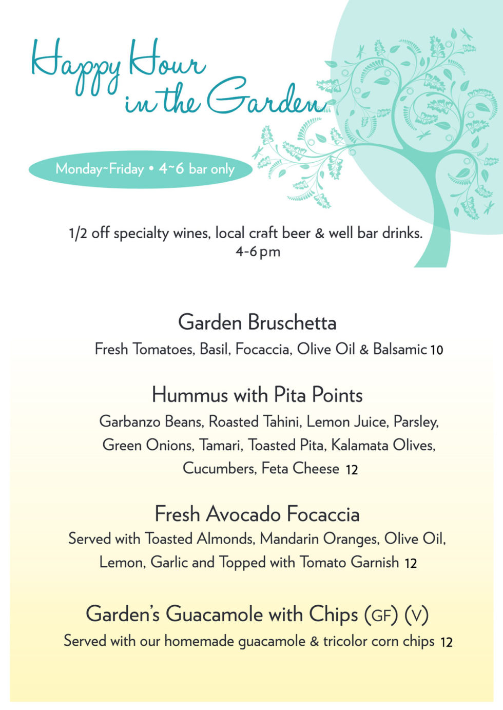 happy hour menu - Sedona Secret Garden Cafe