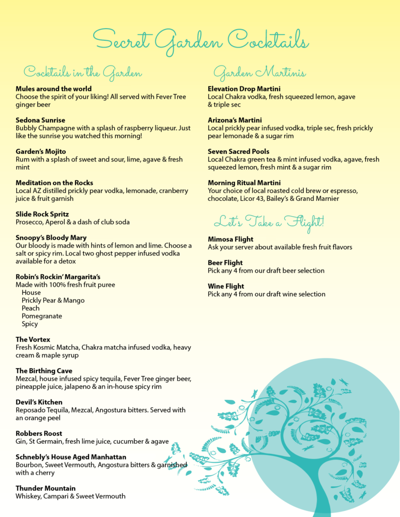 bar menu - Sedona Secret Garden Cafe